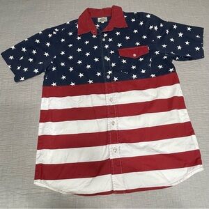 American Legacy Men’s Size M Button Up Shirt America Flag Red Pocket Collar 4th